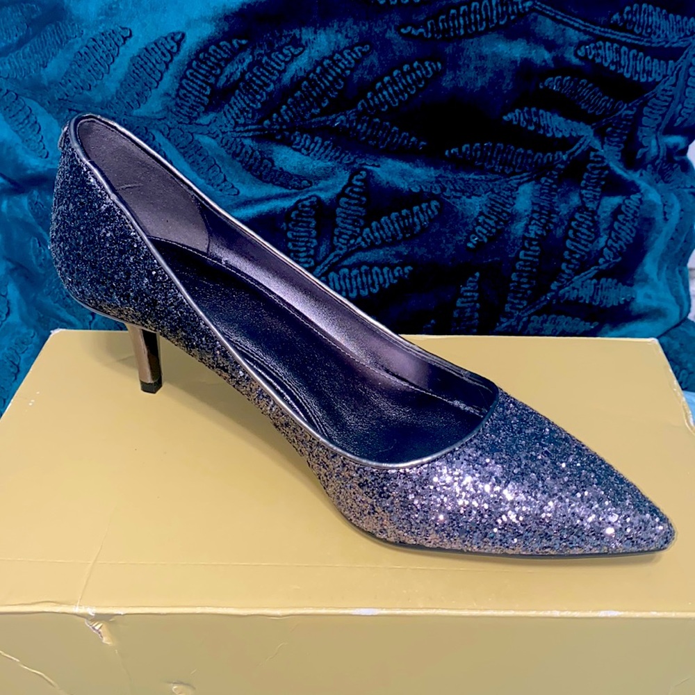 Michael Kors gunmetal glitter kitten pump